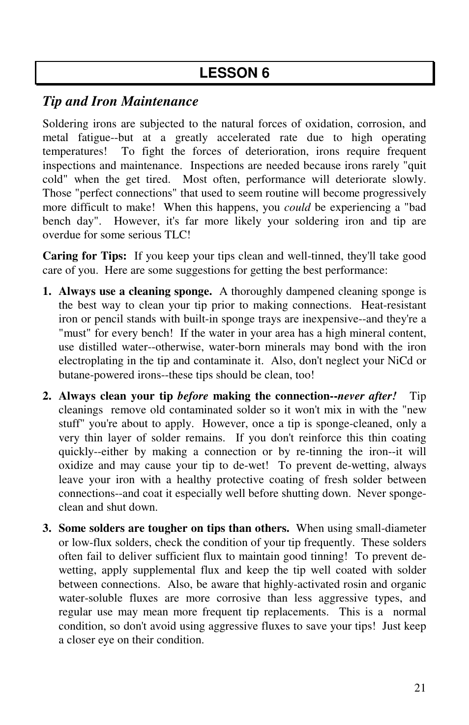 Lesson 6 tip and iron maintenance | Vectronics VEC-1500K User Manual | Page 26 / 68