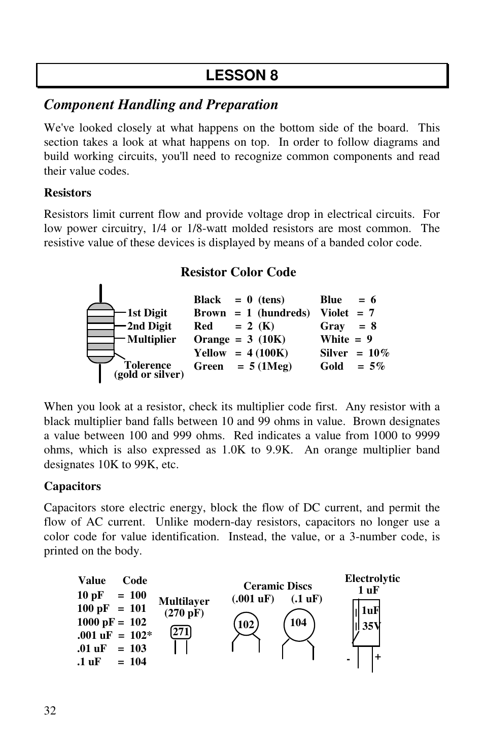Lesson 8 component handling and preparation, Resistor color code | Vectronics VEC-1500K User Manual | Page 37 / 68