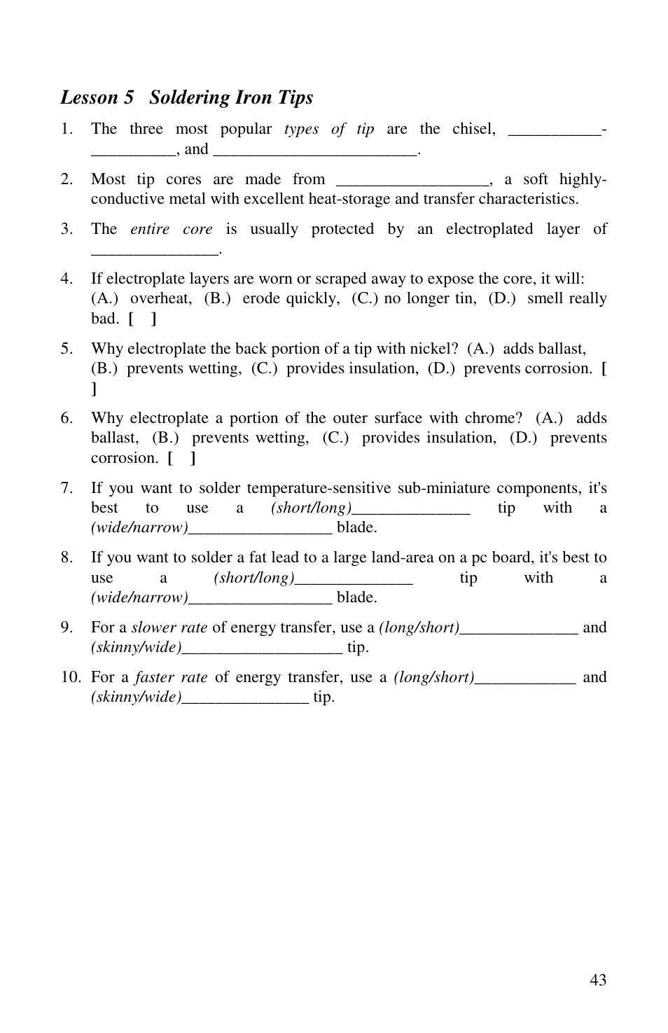 Lesson 5 soldering iron tips | Vectronics VEC-1500K User Manual | Page 48 / 68
