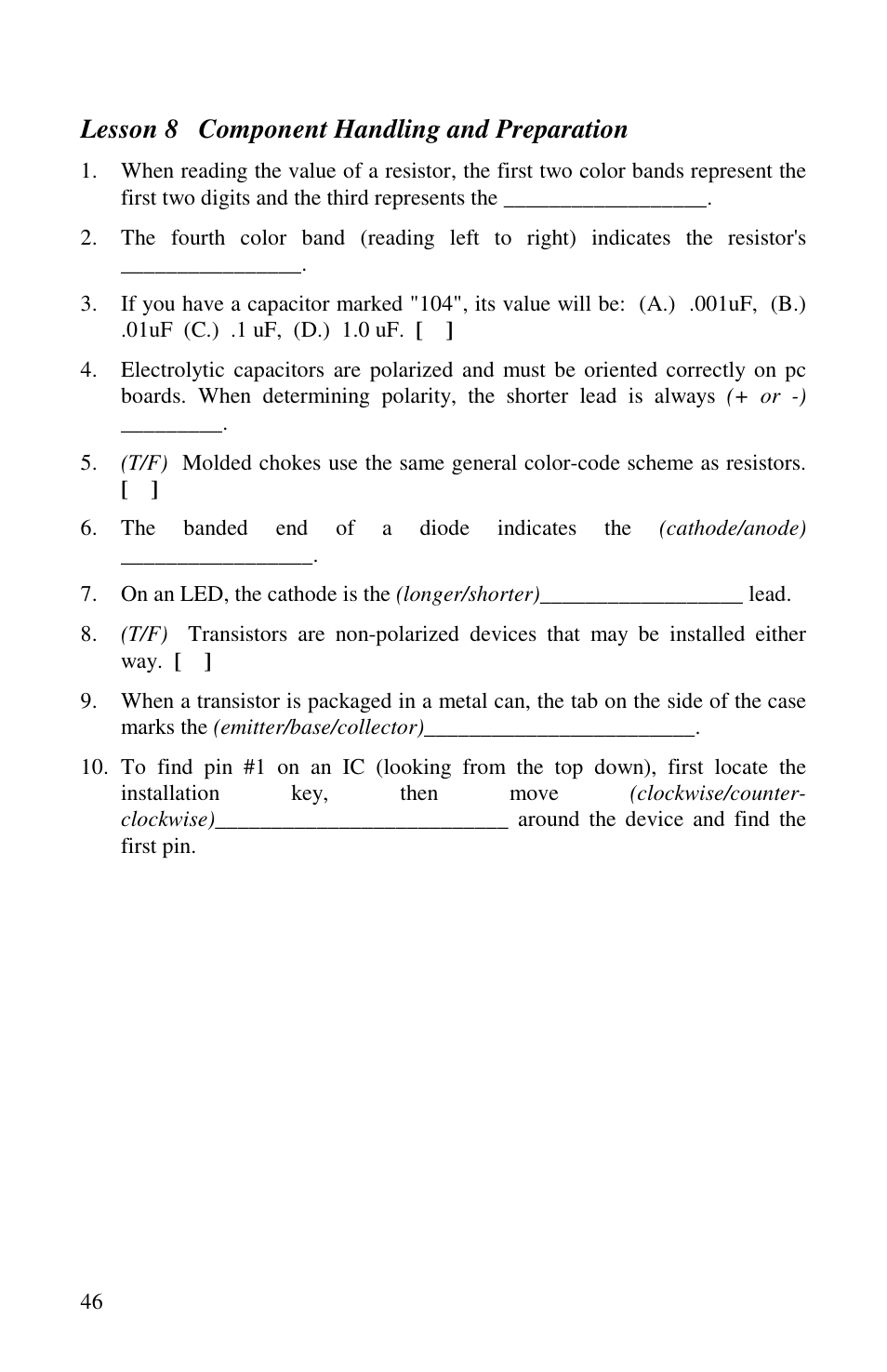 Lesson 8 component handling and preparation | Vectronics VEC-1500K User Manual | Page 51 / 68
