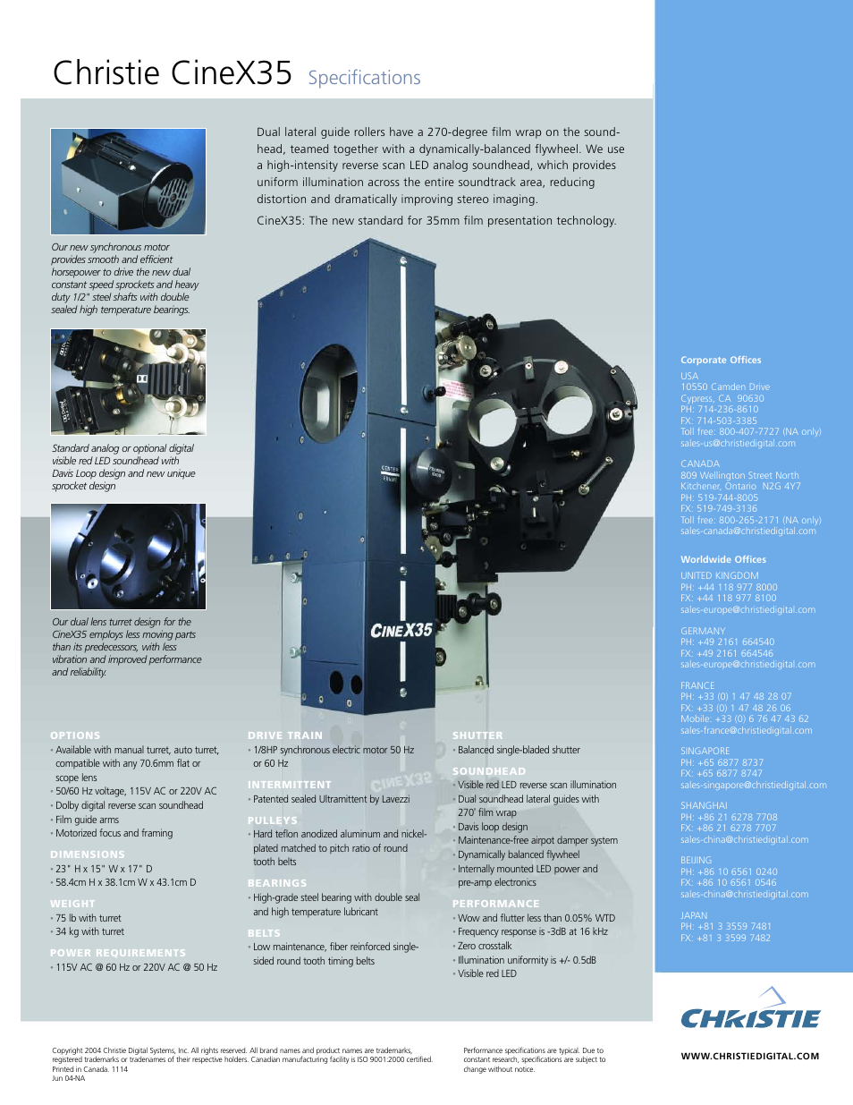 Christie cinex35, Specifications | Christie Digital Systems CINEX35 User Manual | Page 2 / 2