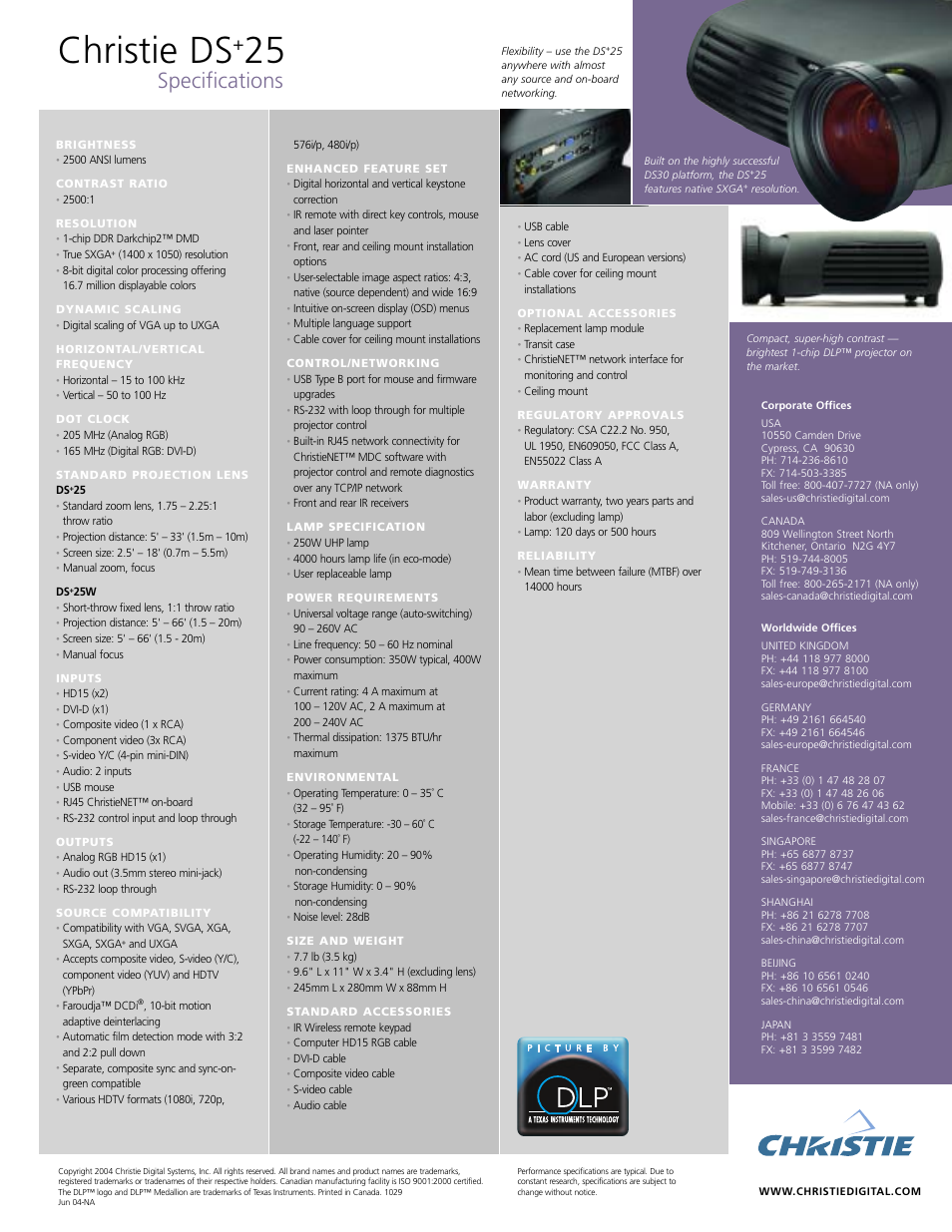 Christie ds, Specifications | Christie Digital Systems Christie DS+25 User Manual | Page 2 / 2