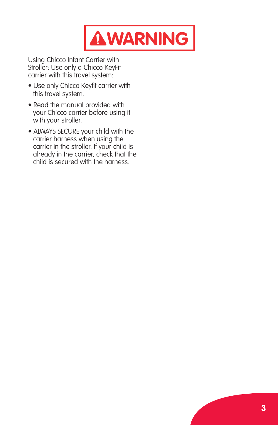 Warning | Chicco Cortina User Manual | Page 3 / 36