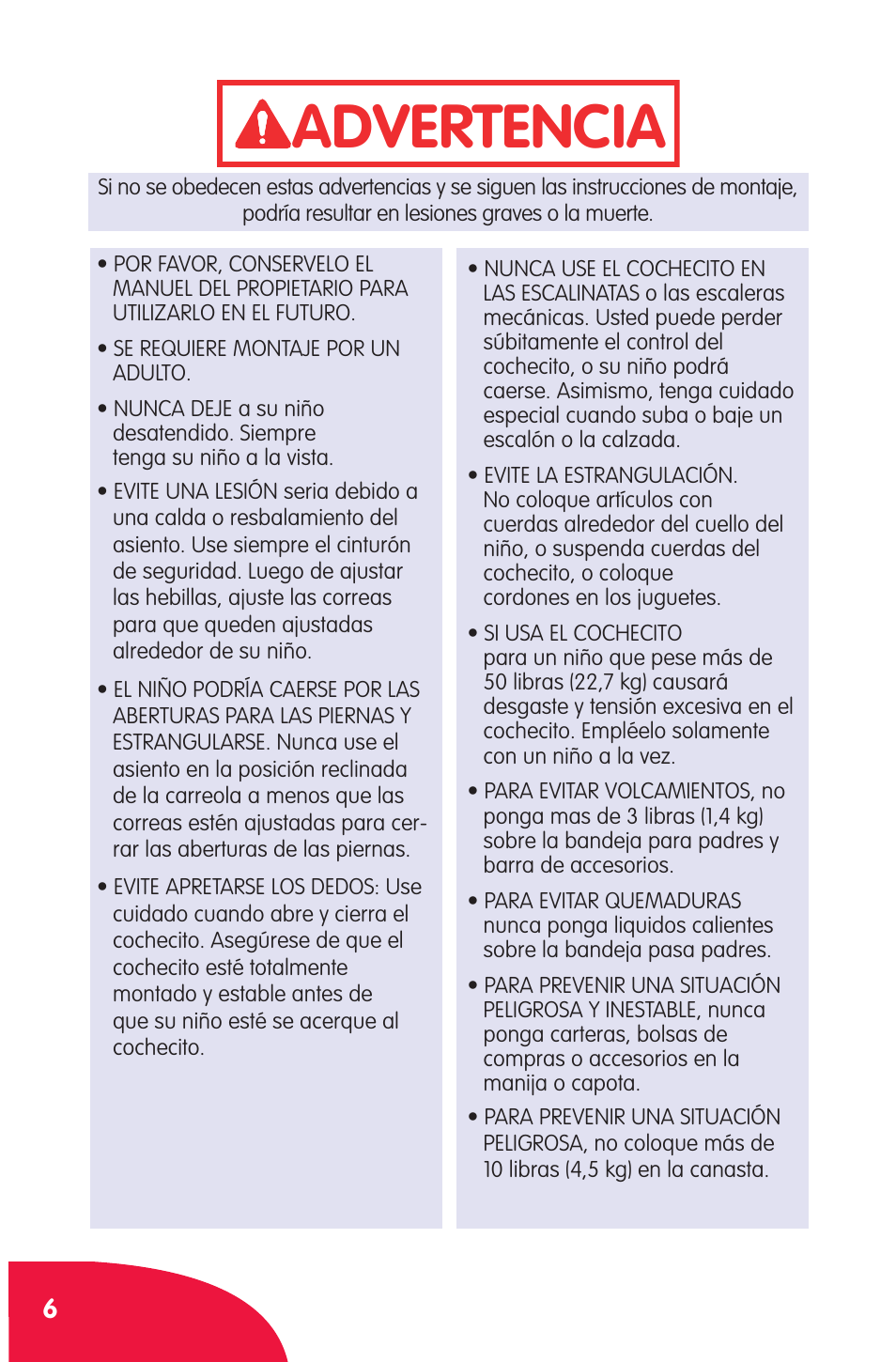 Advertencia | Chicco Cortina User Manual | Page 6 / 36