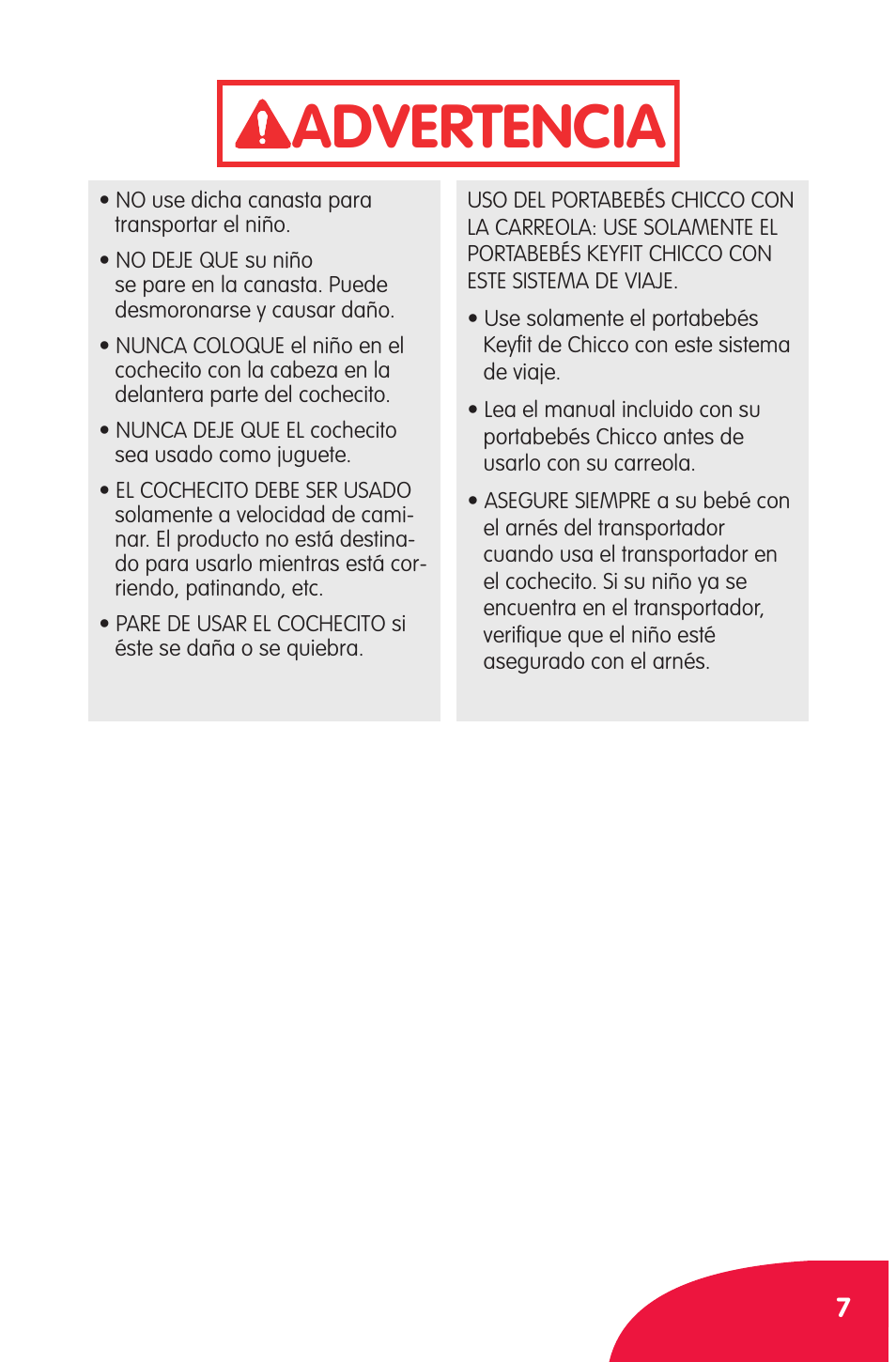 Advertencia | Chicco Cortina User Manual | Page 7 / 36