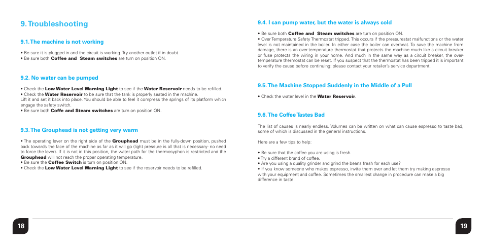 Troubleshooting | Vibiemme Domobar Junior User Manual | Page 10 / 17