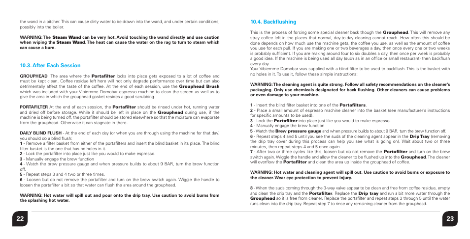 After each session, Backflushing | Vibiemme Domobar Junior User Manual | Page 12 / 17