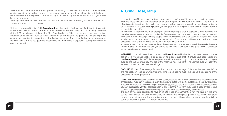 Grind, dose, tamp | Vibiemme Domobar Junior User Manual | Page 11 / 19