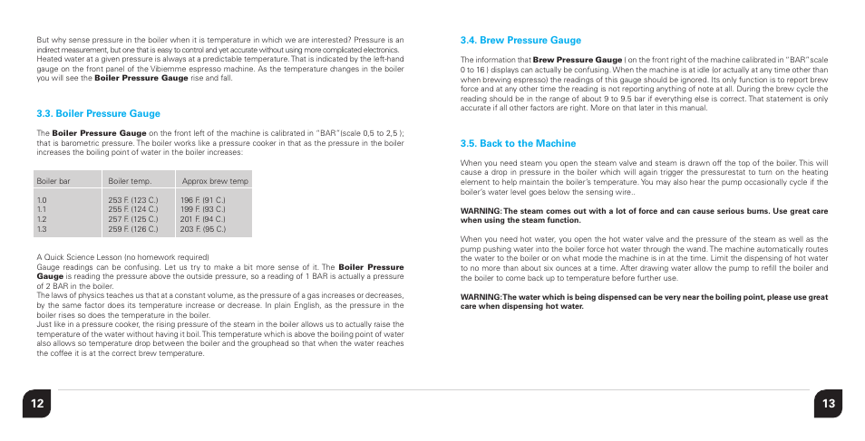 Boiler pressure gauge, Brew pressure gauge, Back to the machine | Vibiemme Domobar Junior User Manual | Page 7 / 19