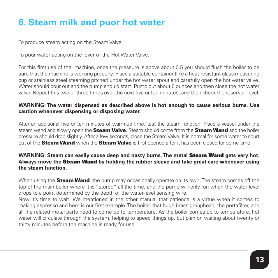 Steam milk and puor hot water | Vibiemme Lollo User Manual | Page 13 / 28