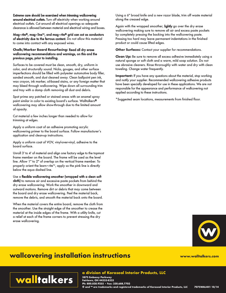 Wallcovering installation instructions | Walltalkers wallcovering User Manual | Page 2 / 2