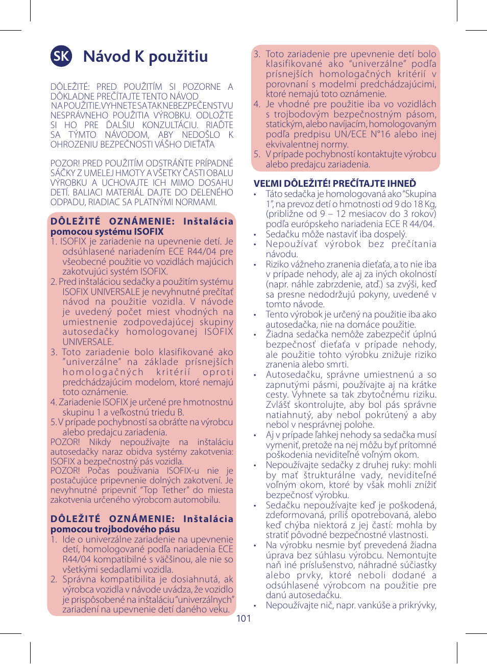 Návod k použitiu | Chicco KeyFit 30 User Manual | Page 101 / 136