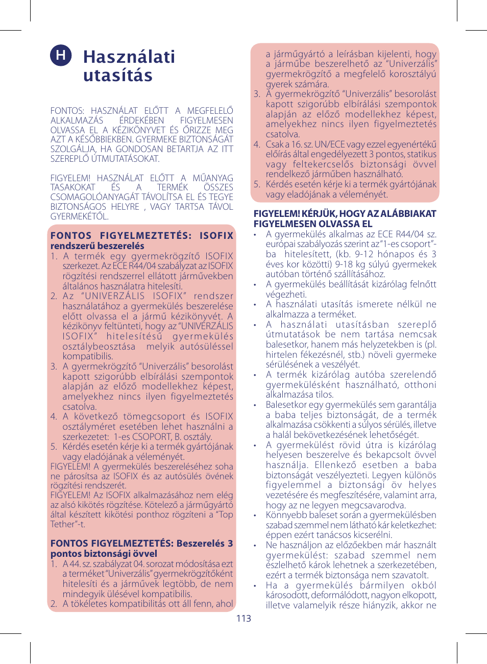 Használati utasítás | Chicco KeyFit 30 User Manual | Page 113 / 136