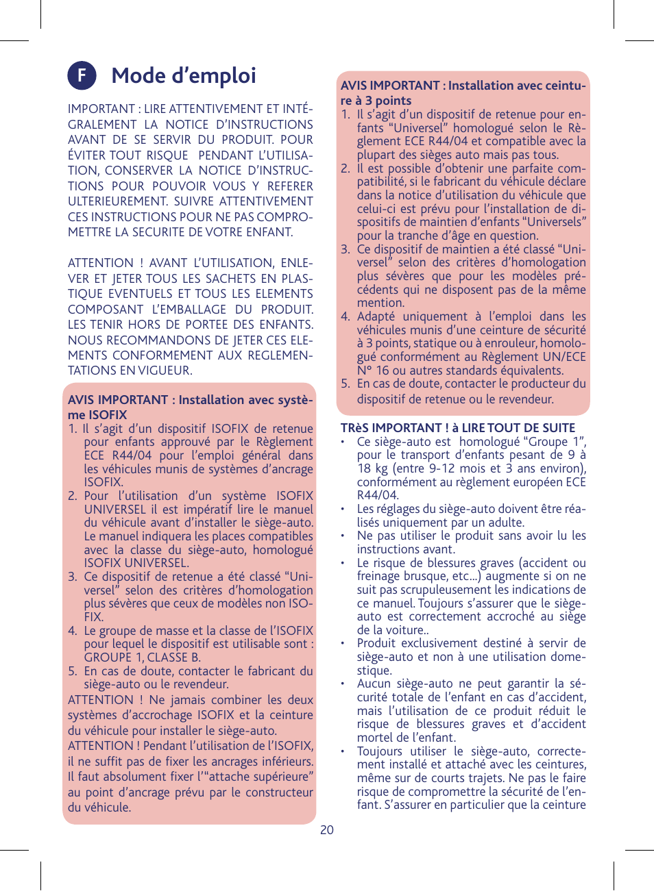 Mode d’emploi | Chicco KeyFit 30 User Manual | Page 20 / 136