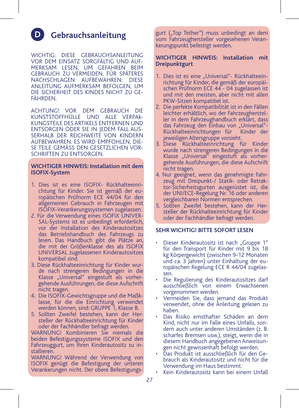 Gebrauchsanleitung | Chicco KeyFit 30 User Manual | Page 27 / 136