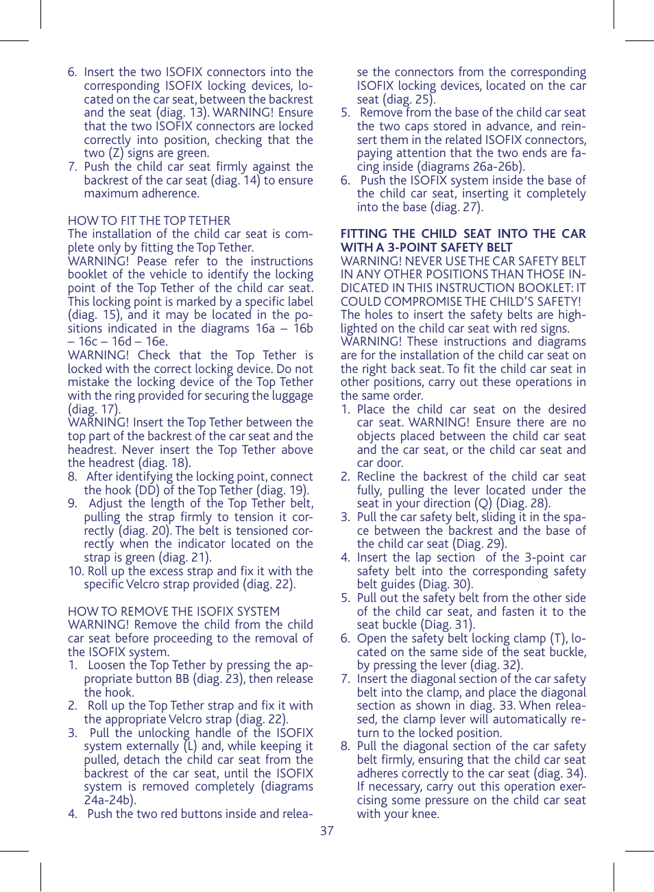 Chicco KeyFit 30 User Manual | Page 37 / 136