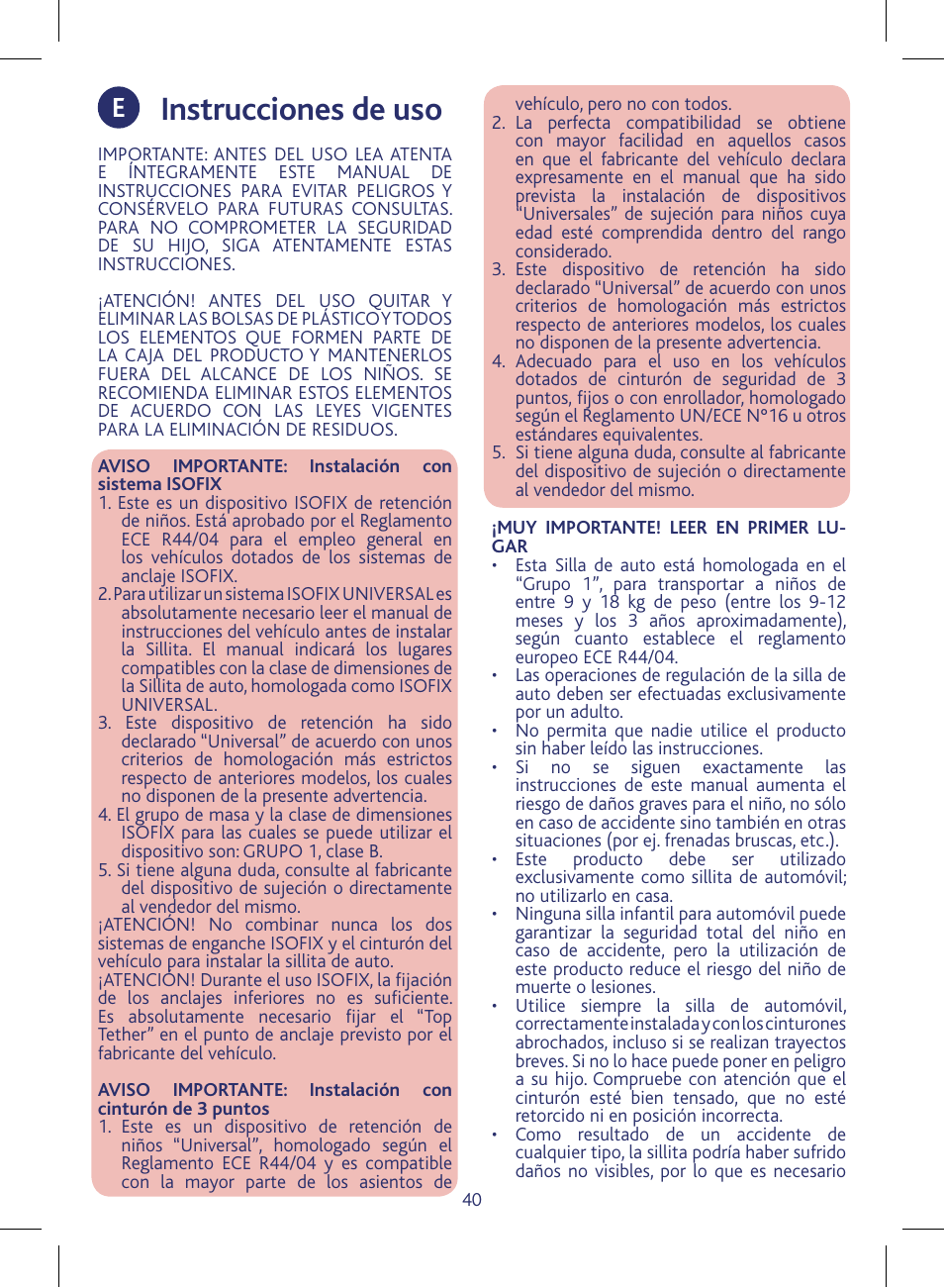 Instrucciones de uso | Chicco KeyFit 30 User Manual | Page 40 / 136
