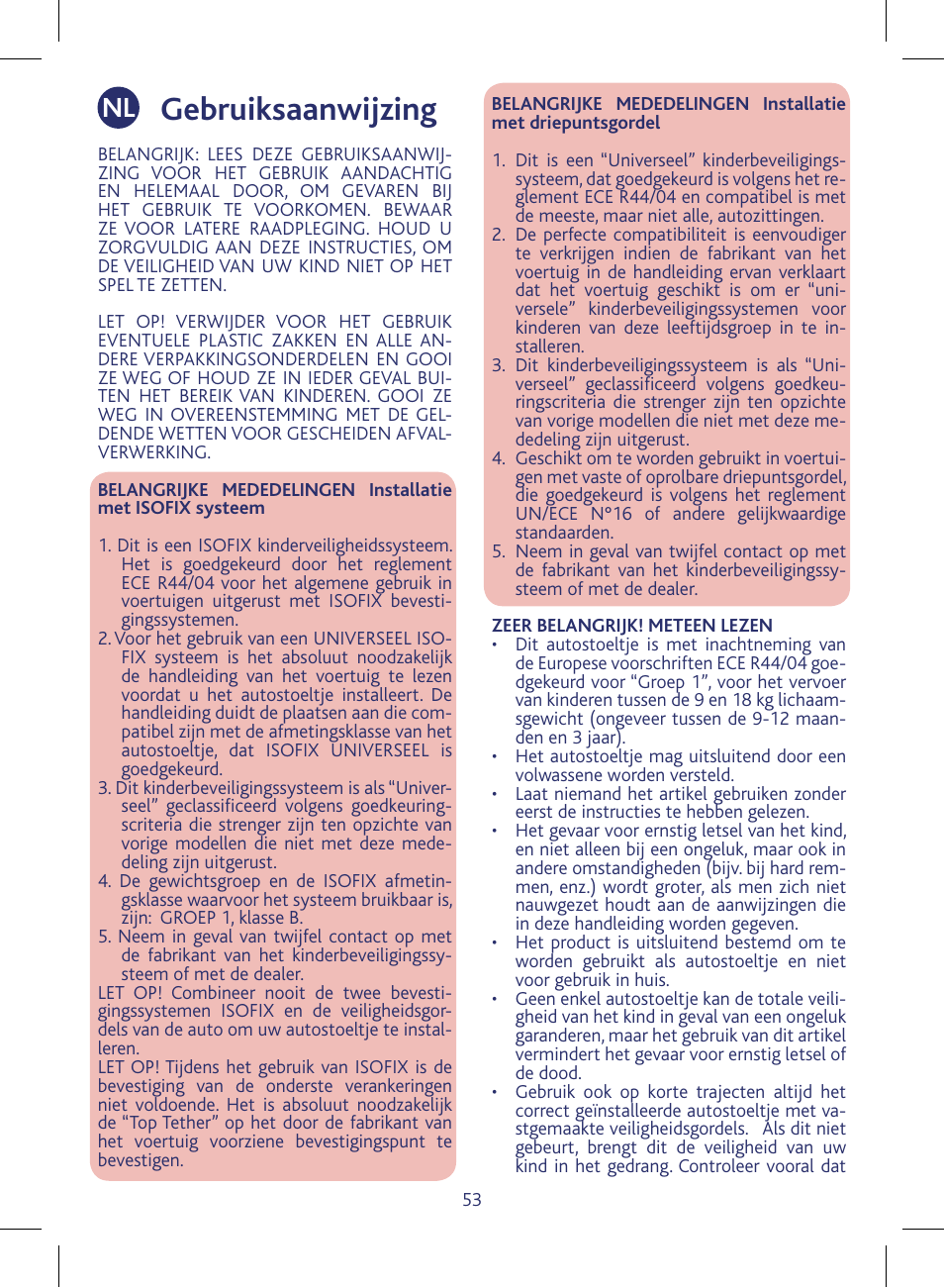 Gebruiksaanwijzing | Chicco KeyFit 30 User Manual | Page 53 / 136