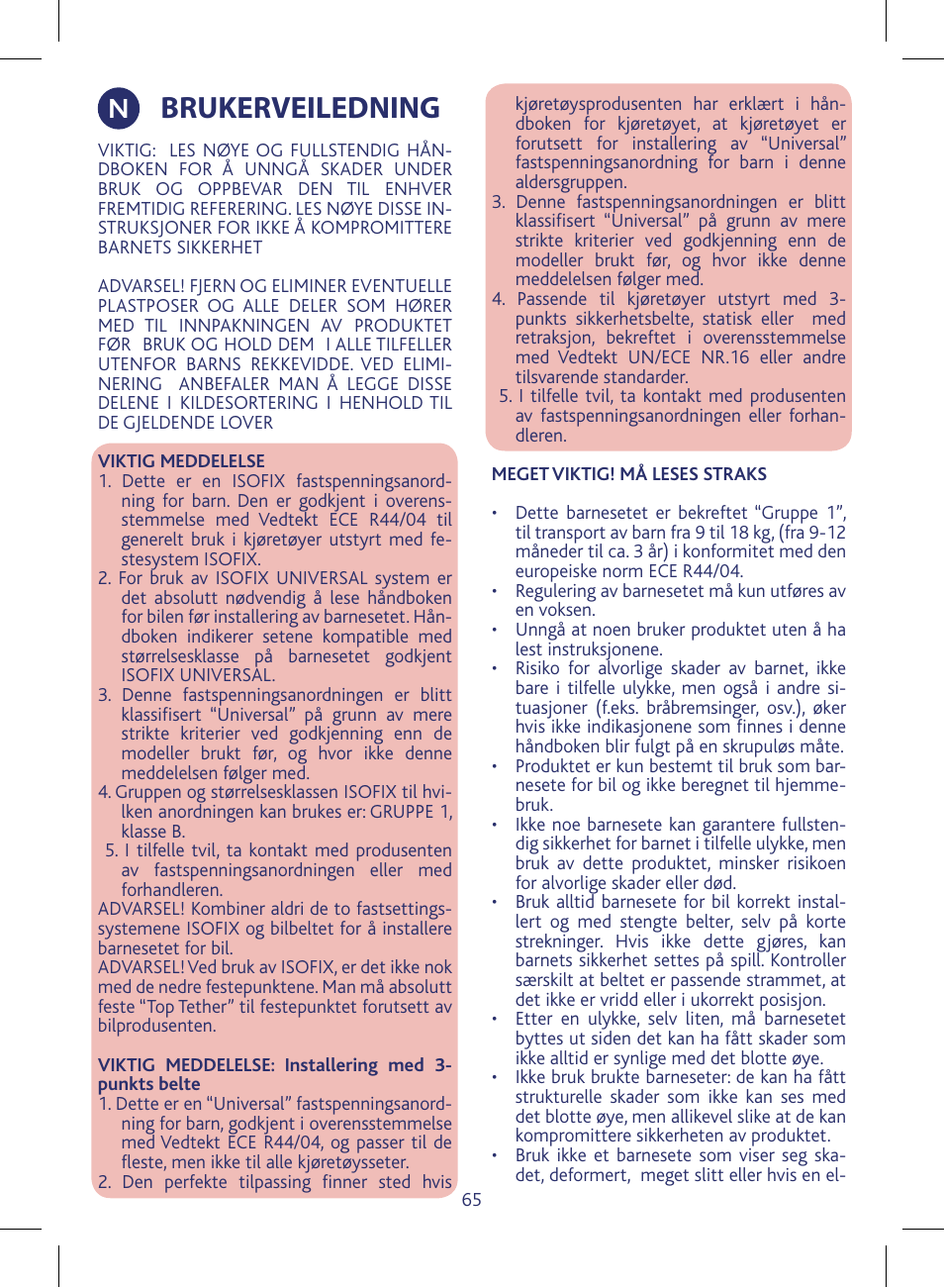 Brukerveiledning | Chicco KeyFit 30 User Manual | Page 65 / 136