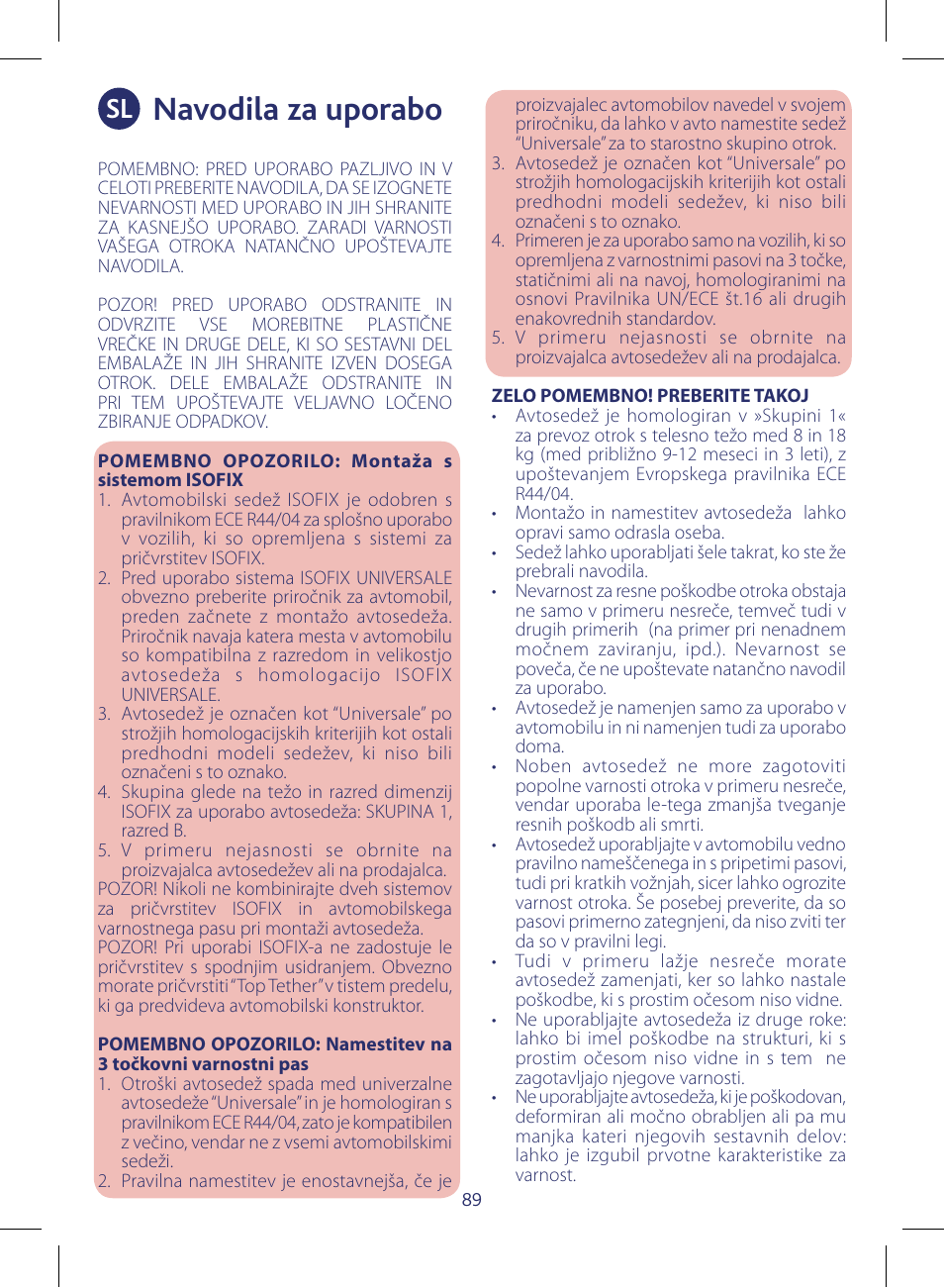 Navodila za uporabo | Chicco KeyFit 30 User Manual | Page 89 / 136
