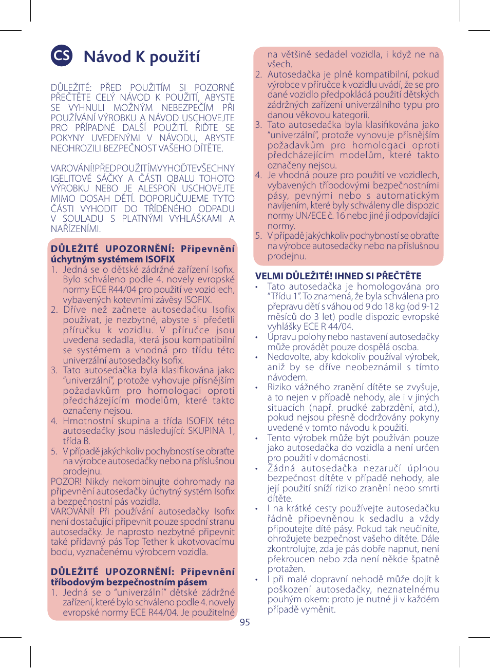 Návod k použití | Chicco KeyFit 30 User Manual | Page 95 / 136