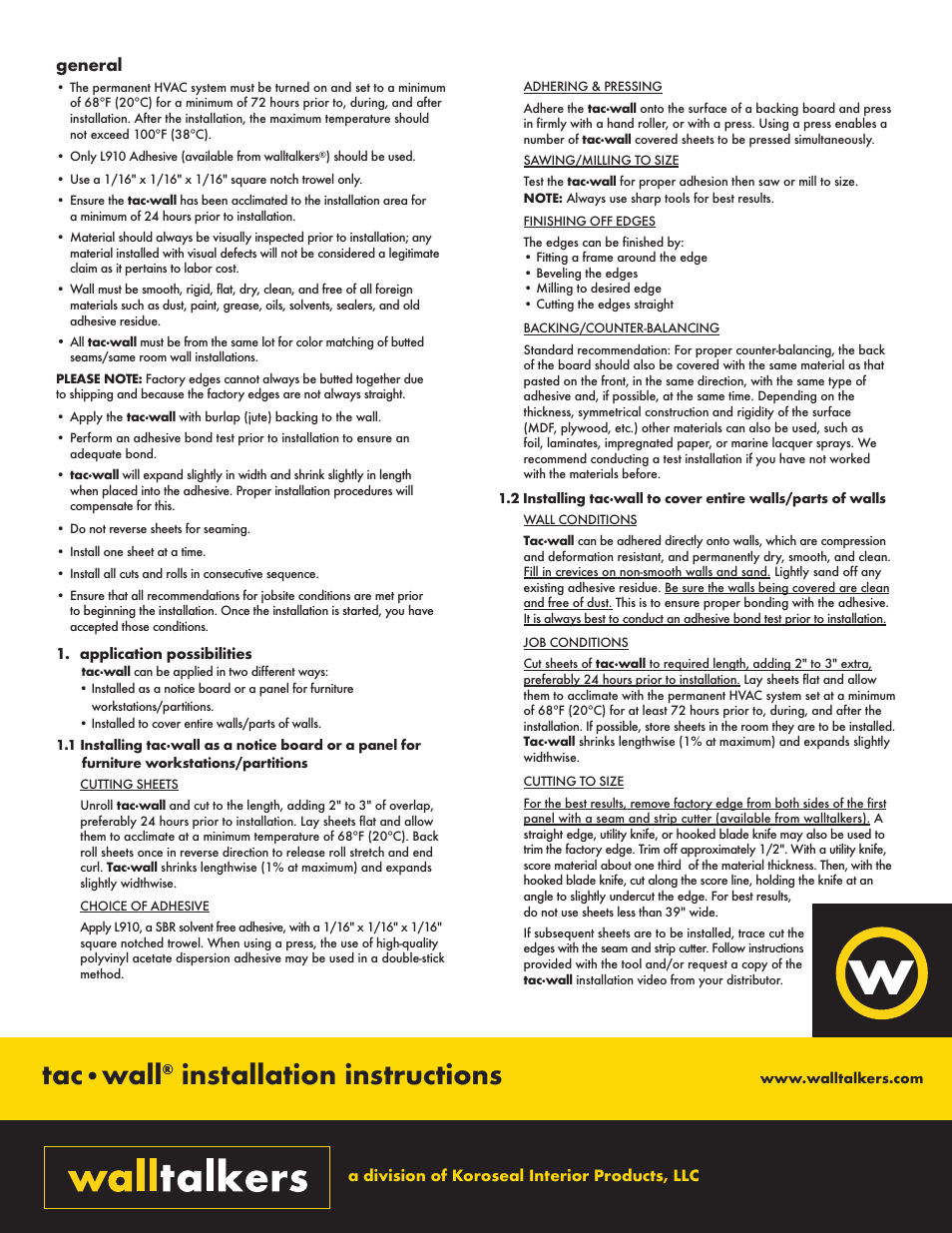 Walltalkers wt-ii-tack-wall.pdf User Manual | 2 pages