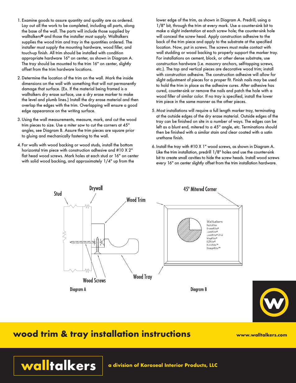 Walltalkers wood trim & tray User Manual | 2 pages