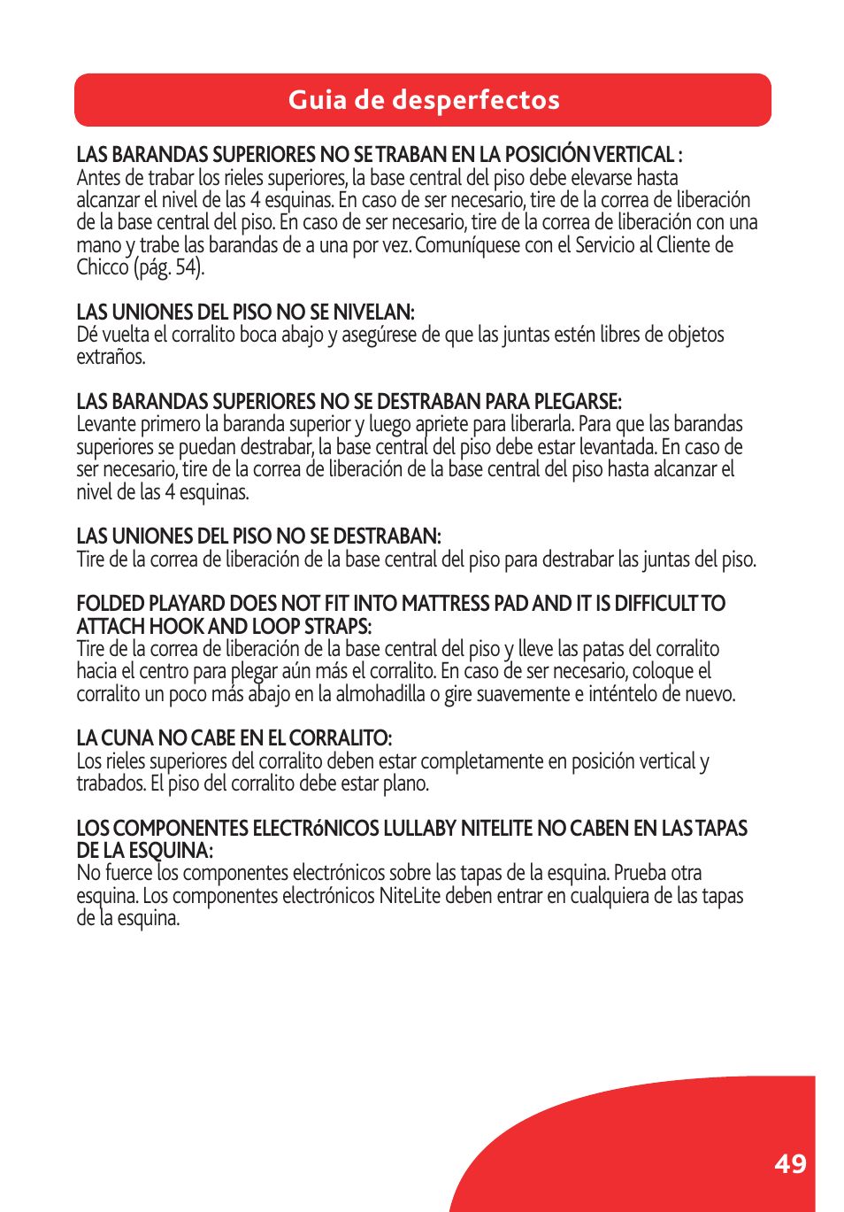 49 guia de desperfectos | Chicco Lullaby LX/SE User Manual | Page 49 / 56