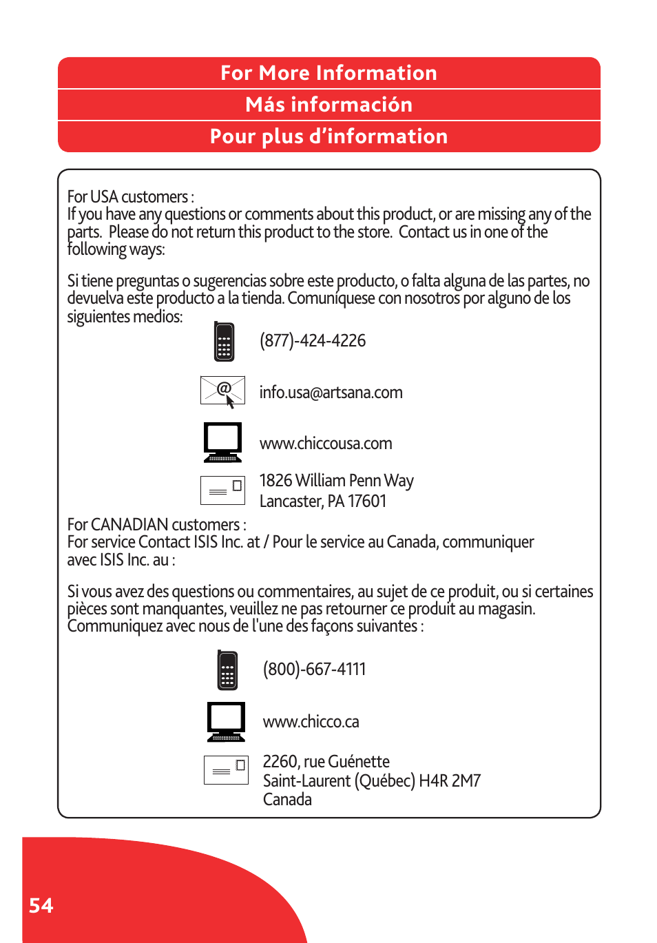 Chicco Lullaby LX/SE User Manual | Page 54 / 56