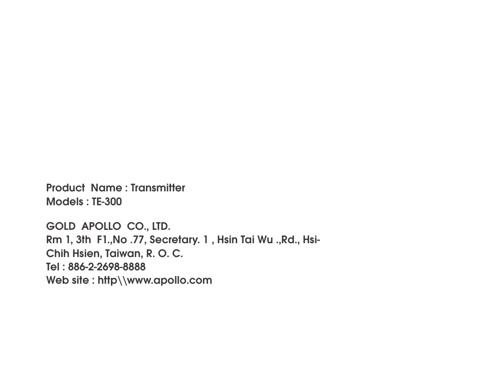 WaveWare Apollo TE-300 User Manual | Page 14 / 14