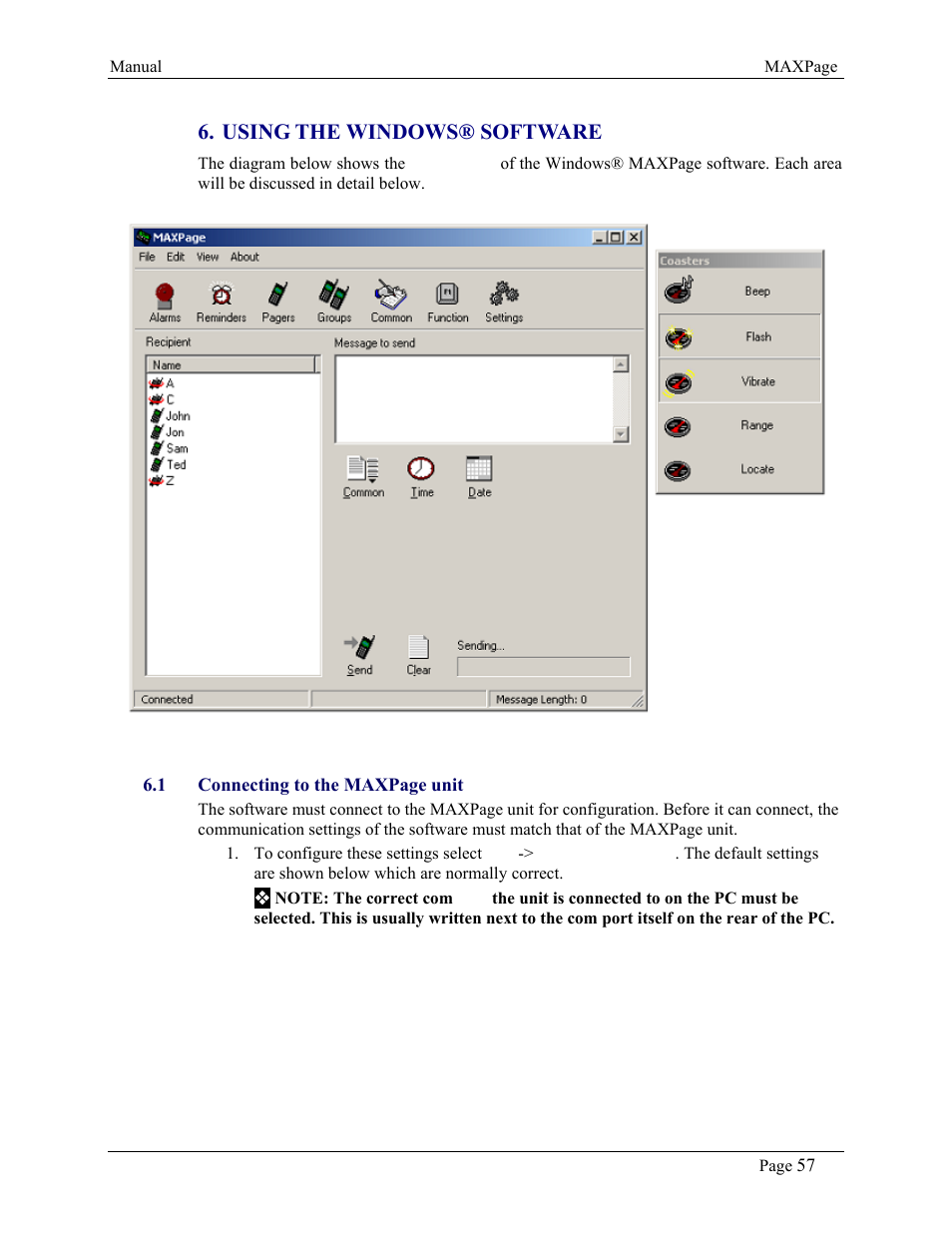 Using the windows® software | WaveWare CommTech MaxPage User Manual | Page 57 / 84