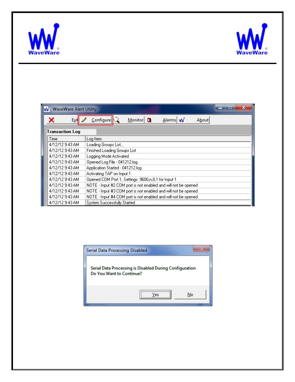 Waveware technologies, inc, Alert utility software, Configuring alert utility software | WaveWare Alert Utility User Manual | Page 14 / 52