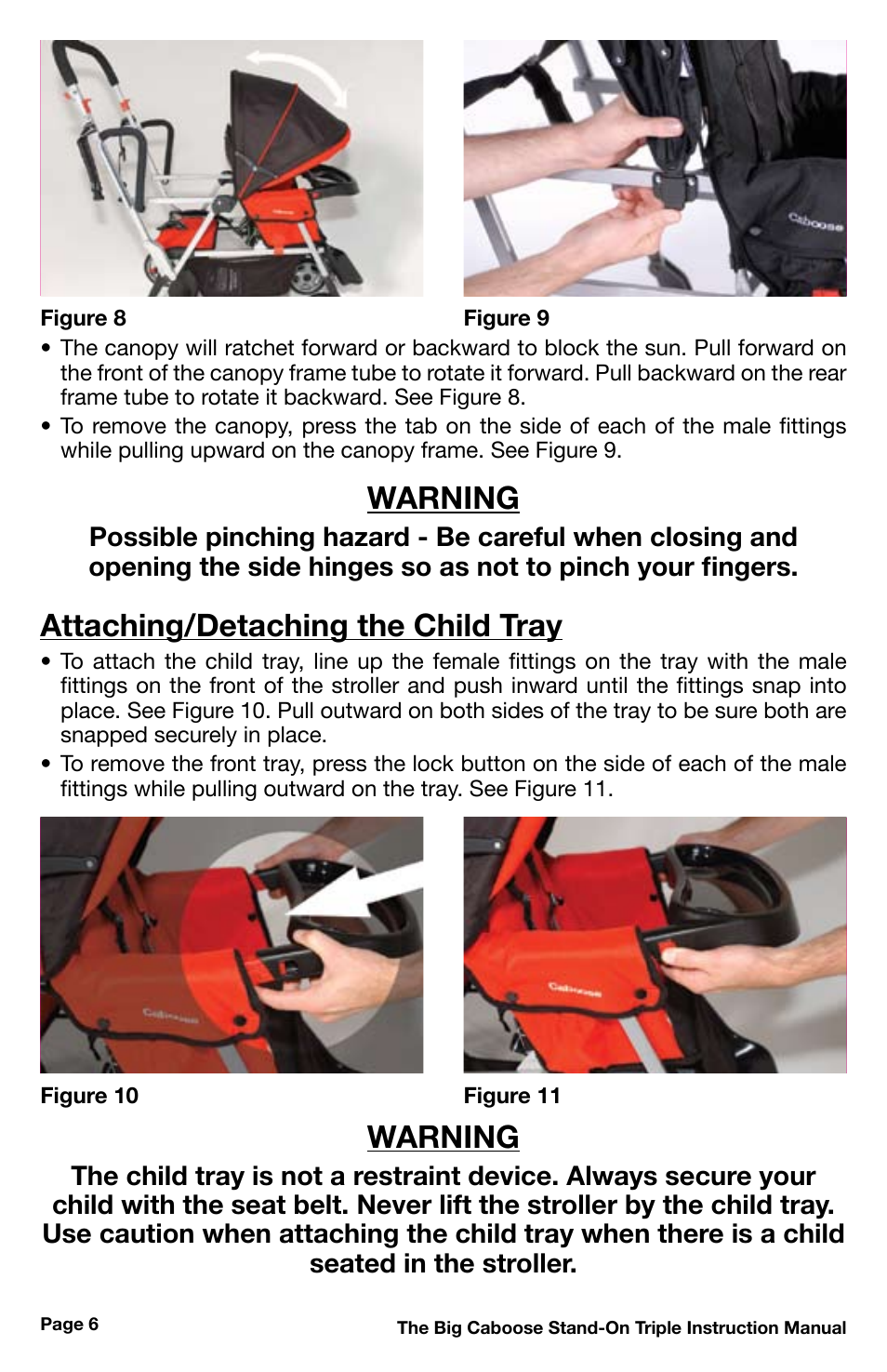 Warning, Attaching/detaching the child tray | Chicco 430 User Manual | Page 6 / 16