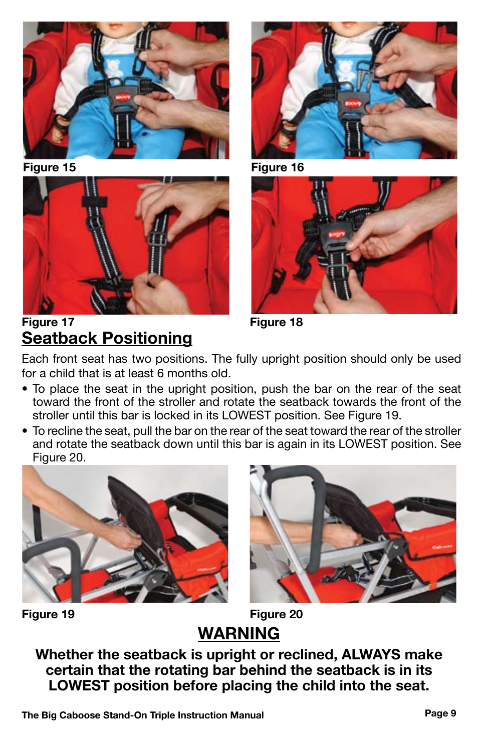 Warning, Seatback positioning | Chicco 430 User Manual | Page 9 / 16