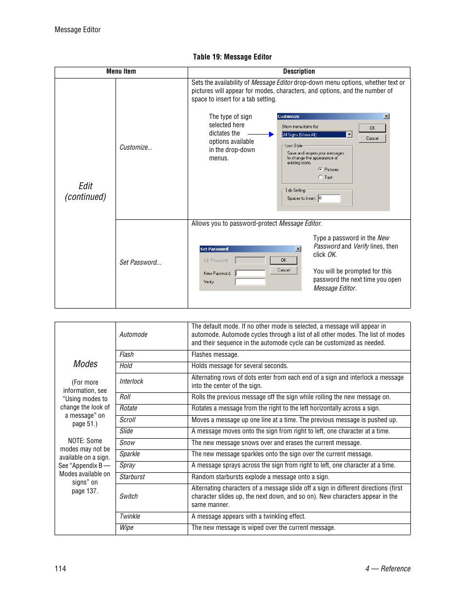 Edit (continued), Modes | WaveWare Adaptive AlphaNet User Manual | Page 114 / 150