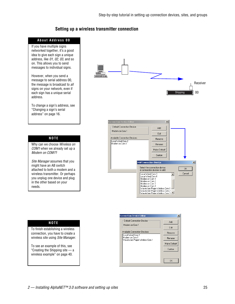 Setting up a wireless transmitter connection | WaveWare Adaptive AlphaNet User Manual | Page 25 / 150
