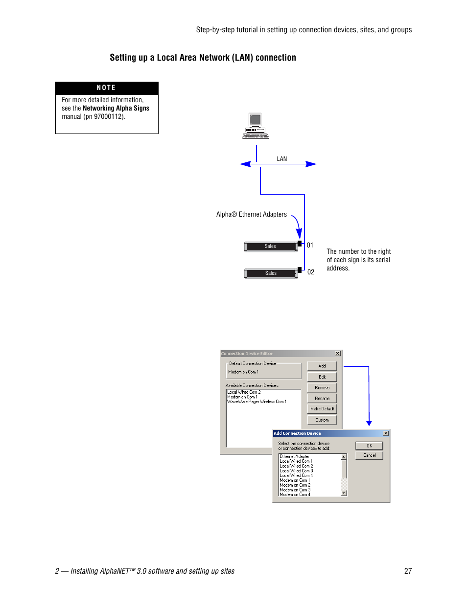 Setting up a local area network (lan) connection | WaveWare Adaptive AlphaNet User Manual | Page 27 / 150