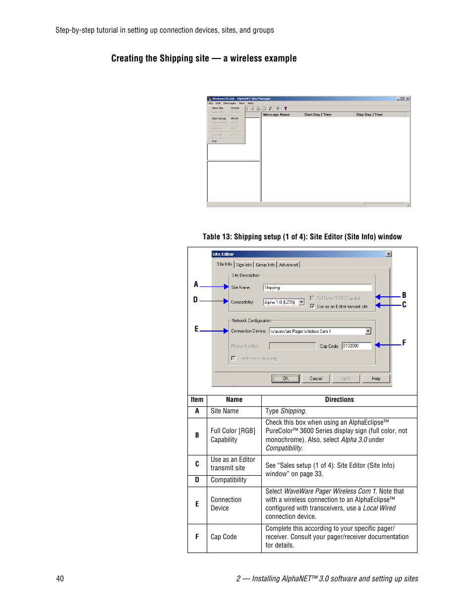 Creating the shipping site - a wireless example | WaveWare Adaptive AlphaNet User Manual | Page 40 / 150