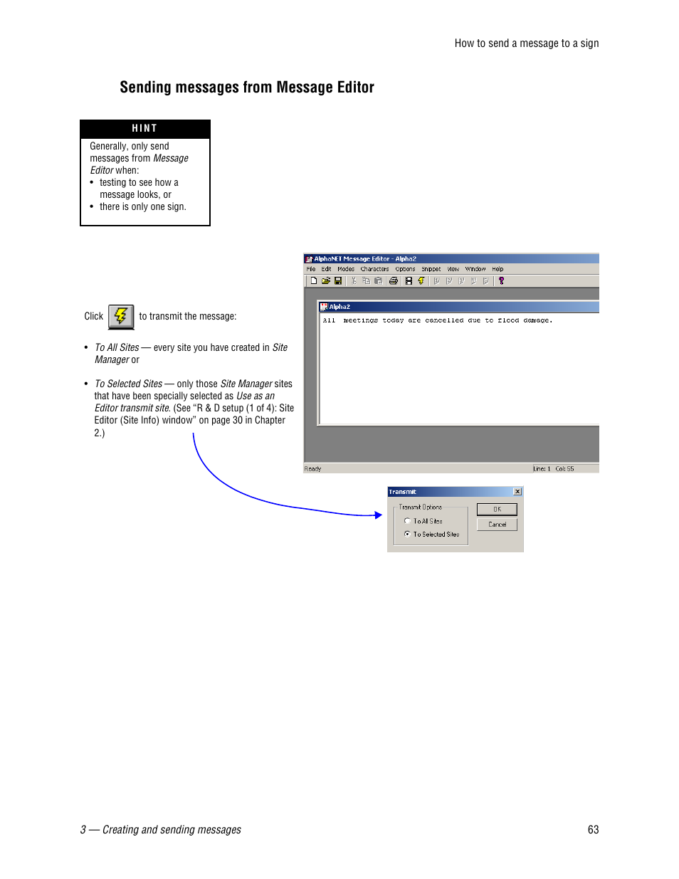 Sending messages from message editor | WaveWare Adaptive AlphaNet User Manual | Page 63 / 150