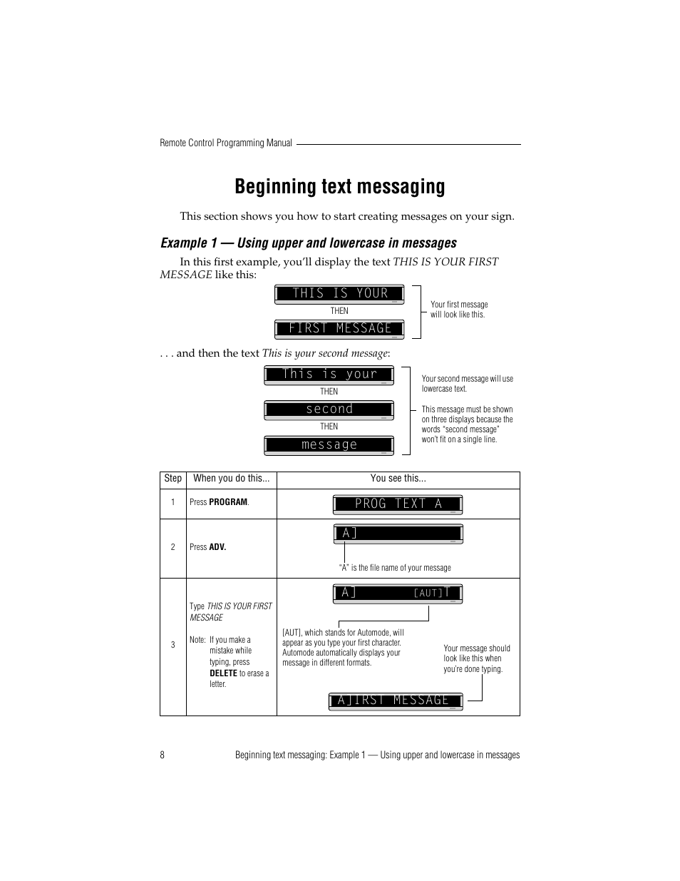 Beginning text messaging, Example 1 — using upper and lowercase in messages | WaveWare Adaptive Remote User Manual | Page 14 / 50