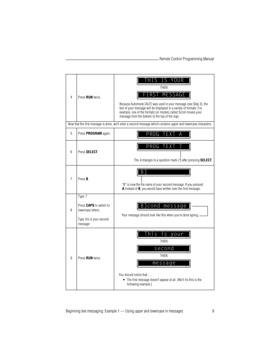 This is your first message, Prog text a, Prog text | B]cond message, This is your second, Message | WaveWare Adaptive Remote User Manual | Page 15 / 50