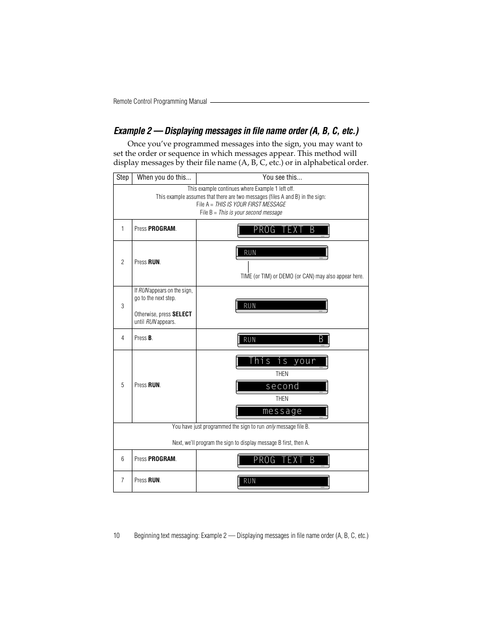 Prog text b, Bthis is your second, Message prog text b | WaveWare Adaptive Remote User Manual | Page 16 / 50