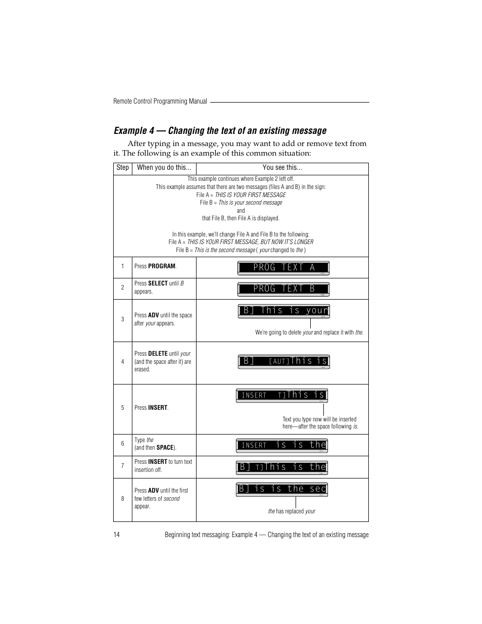 Prog text a prog text b, B] this is your b, This is | Is is the b, This is the, Is is the sec | WaveWare Adaptive Remote User Manual | Page 20 / 50