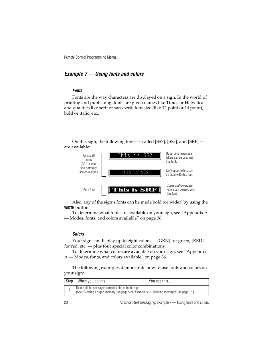 Example 7 — using fonts and colors, This is ss7, This is srf | WaveWare Adaptive Remote User Manual | Page 26 / 50