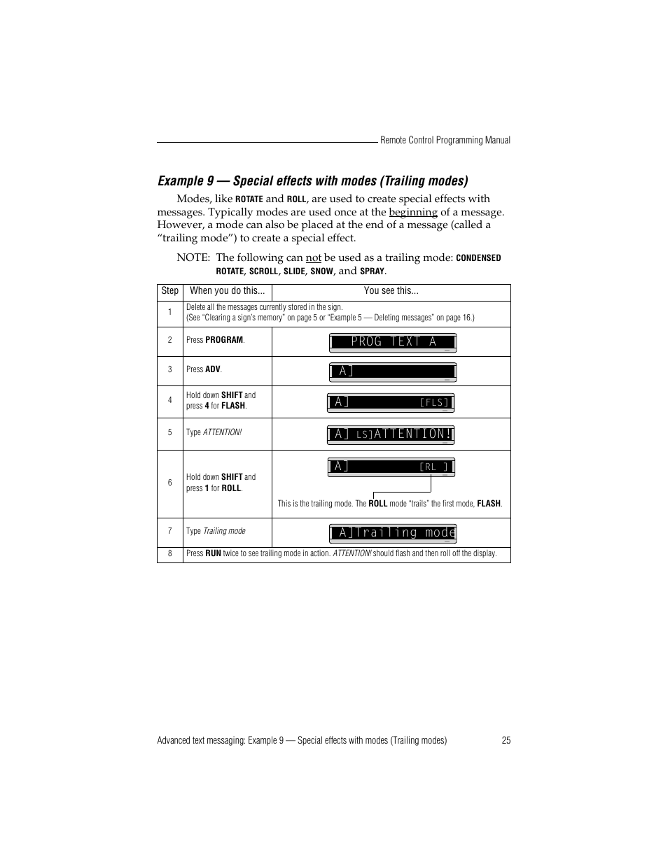 Prog text a a] a, Attention, A]trailing mode | WaveWare Adaptive Remote User Manual | Page 31 / 50