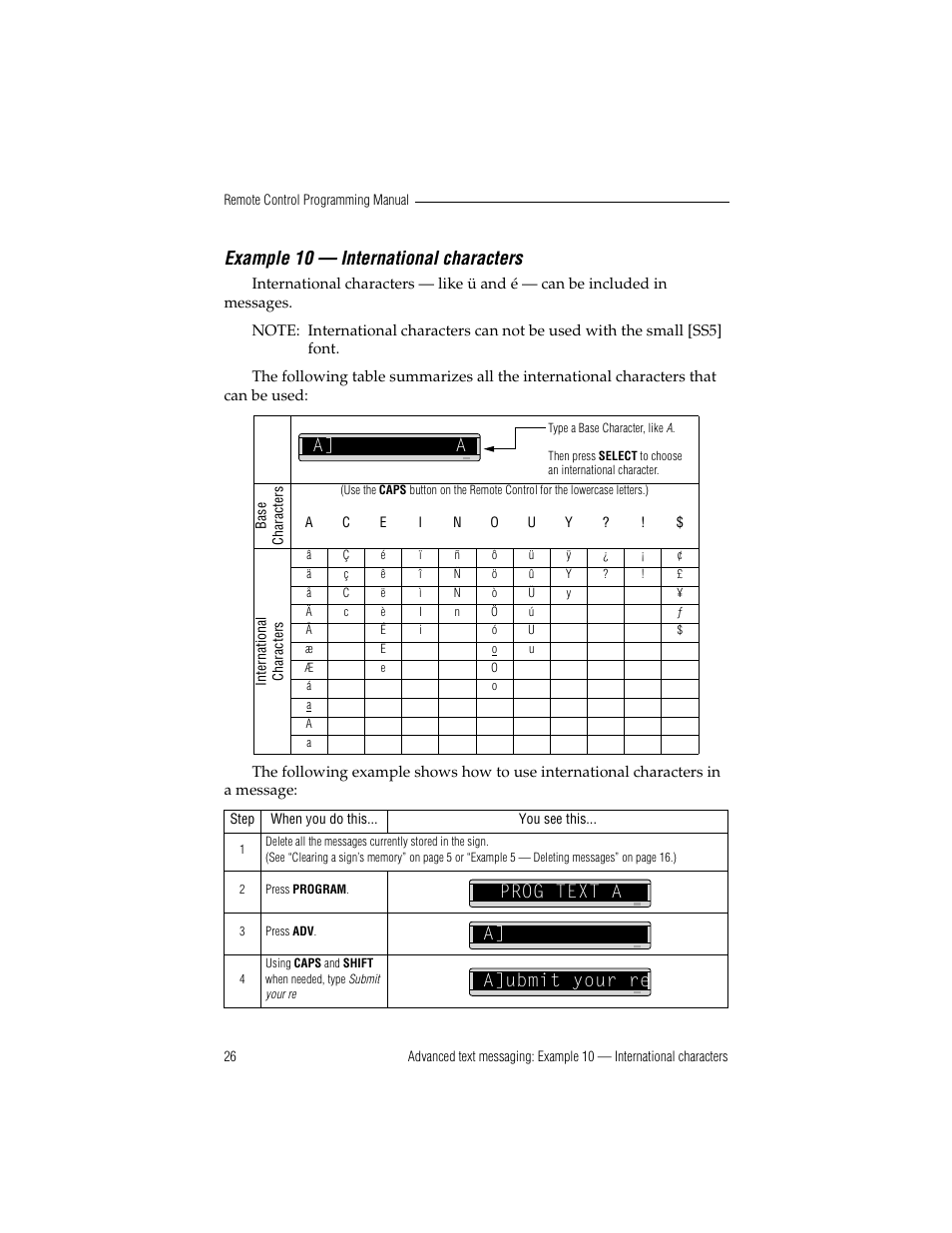 Example 10 — international characters, A] a prog text a a] a]ubmit your re | WaveWare Adaptive Remote User Manual | Page 32 / 50