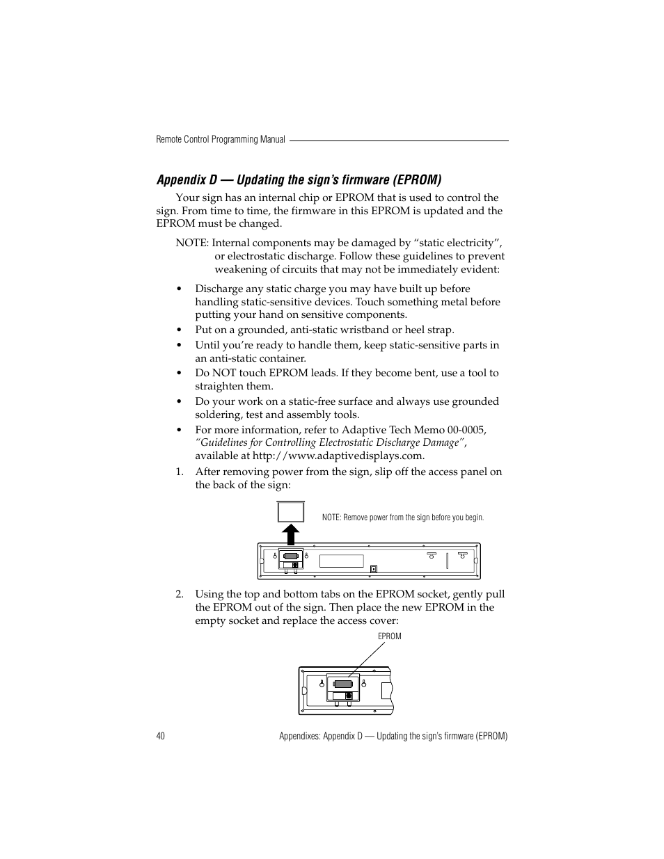 Appendix d — updating the sign’s firmware (eprom) | WaveWare Adaptive Remote User Manual | Page 46 / 50