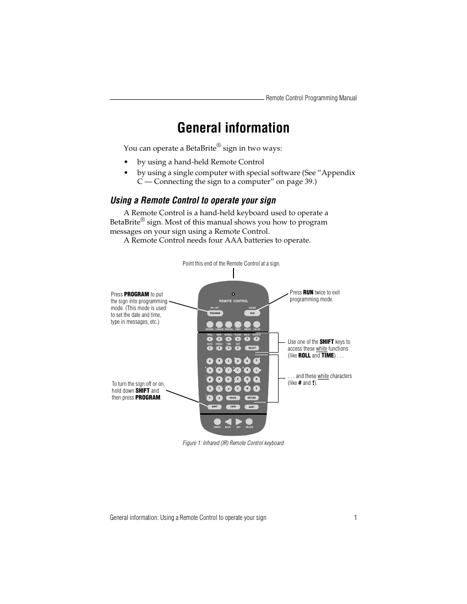 General information, Using a remote control to operate your sign, You can operate a betabrite | WaveWare Adaptive Remote User Manual | Page 7 / 50
