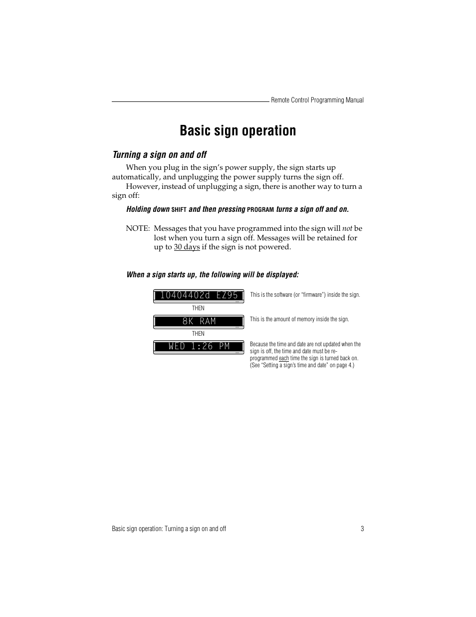 Basic sign operation, Turning a sign on and off | WaveWare Adaptive Remote User Manual | Page 9 / 50