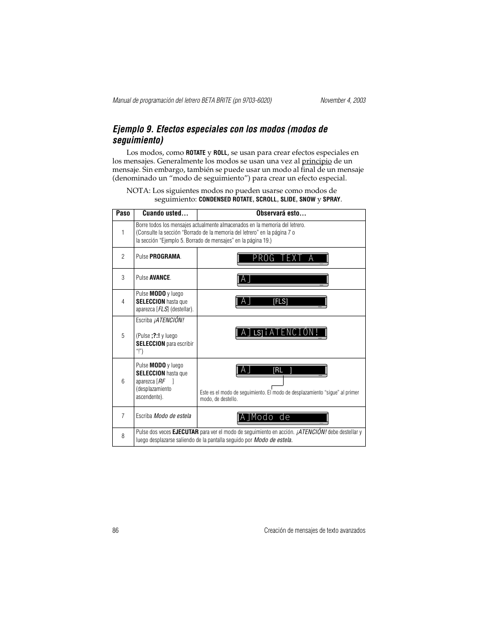 Prog text a, Prog text a a] a, Atención | A]modo de | WaveWare Adaptive Remote User Manual | Page 86 / 102